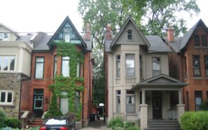 Victorian homes in the Annex of Toronto with fireplace chimneys